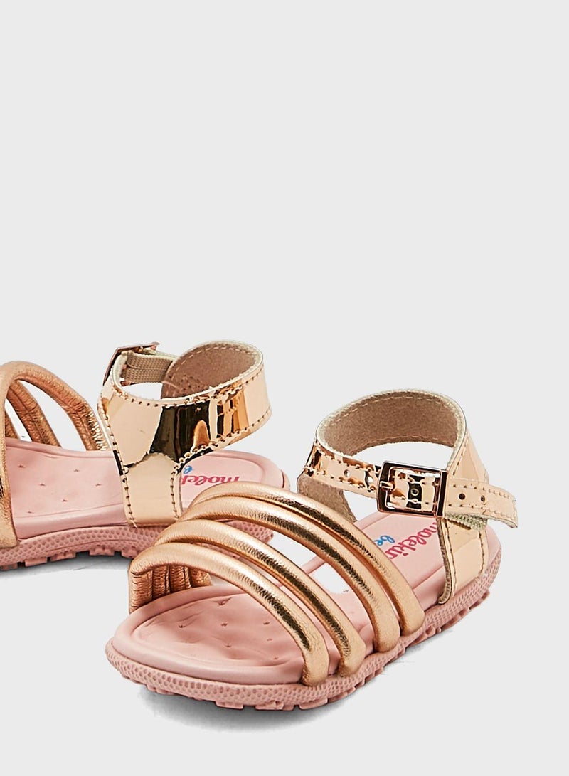 Molekinha Infant Girls Sandals With Back Strap Gold Pink Comfortable, Everyday, Stylish, Summer, Open Toe, Adjustable Strap, Secure Fit, Chic | Made In Brazil - Image 4