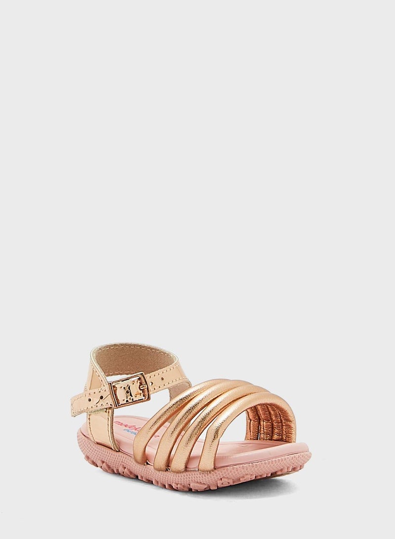 Molekinha Infant Girls Sandals With Back Strap Gold Pink Comfortable, Everyday, Stylish, Summer, Open Toe, Adjustable Strap, Secure Fit, Chic | Made In Brazil - Image 2