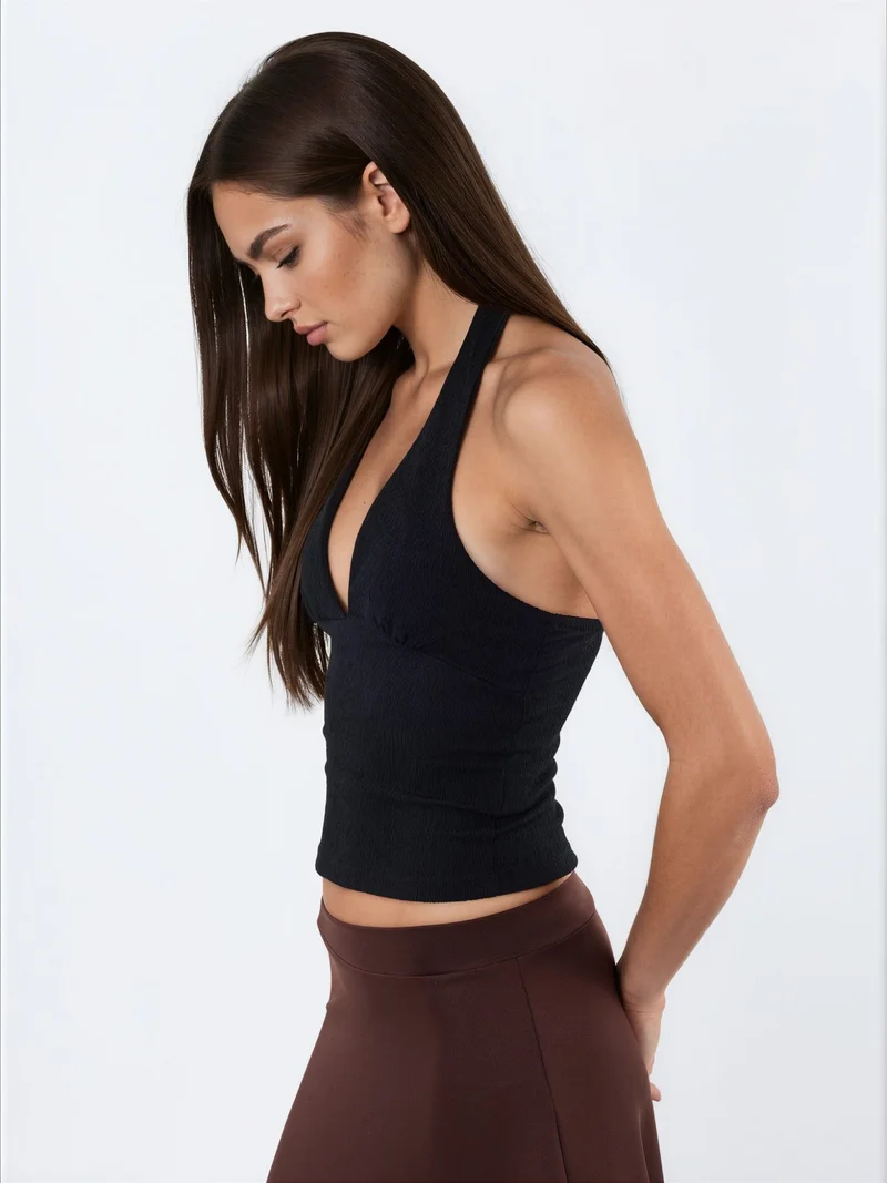 Busem BUSEM Fitted Halter Crop Blouse with Cut-Out Detail