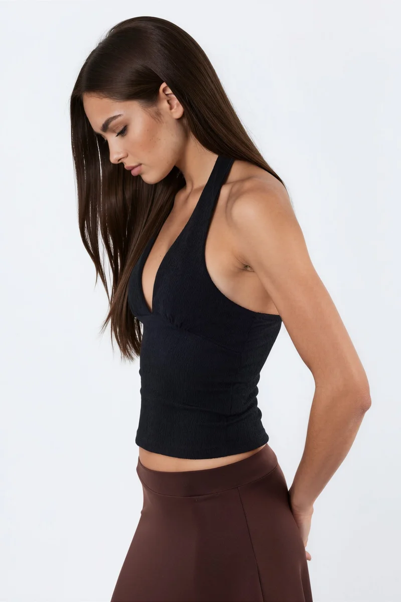 Busem BUSEM Fitted Halter Crop Blouse with Cut-Out Detail