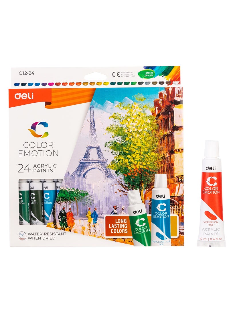 Deli Colour Emotion Acrylic Paints 12ml 24 PCS - Image 1