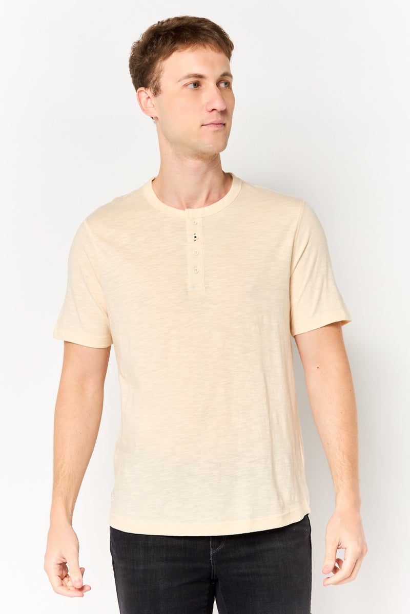 Project Essentials Men Crew Neck Short Sleeve Plain T-Shirt, Ivory - Image 1