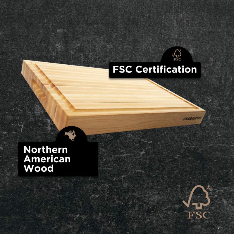 WoodForChef Medium Wood Cutting Board from Canadian Maple - A Reversible Butcher Block That Comes with Juice Groove for Cutting Meat and Juicy Veggies Easily - Maple Chopping Board - 16x12x1.5" - Image 5