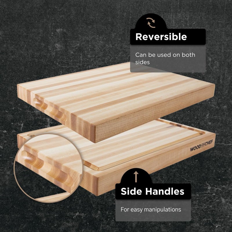 WoodForChef Medium Wood Cutting Board from Canadian Maple - A Reversible Butcher Block That Comes with Juice Groove for Cutting Meat and Juicy Veggies Easily - Maple Chopping Board - 16x12x1.5" - Image 4