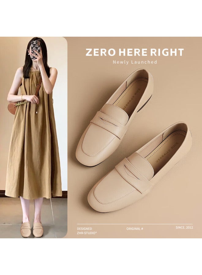 Zhr Women's Loafers, Comfortable Flat Shoes For Commuting, Fashionable Leather Shoes, Two-way Wear Women's Shoes, Ah557 Apricot Color, Size 37 - Image 1