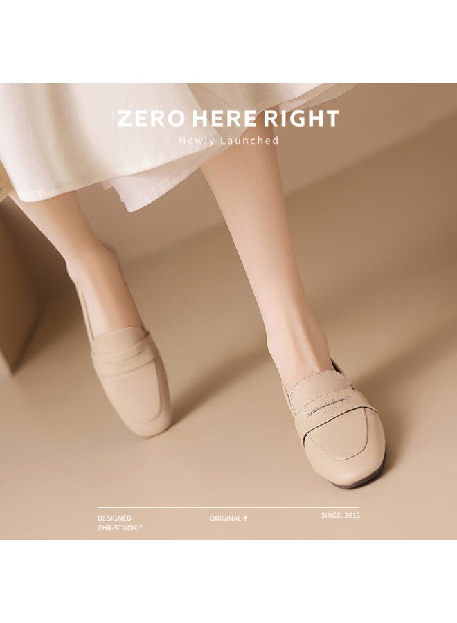 Zhr Women's Loafers, Comfortable Flat Shoes For Commuting, Fashionable Leather Shoes, Two-way Wear Women's Shoes, Ah557 Apricot Color, Size 37 - Image 2
