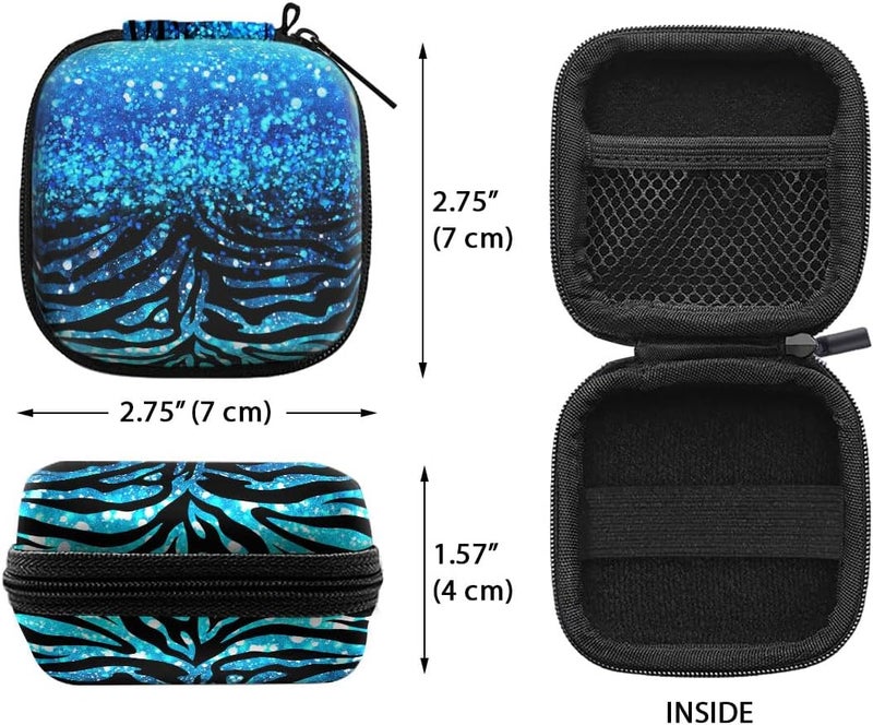WIRESTER Portable Wireless Headphone Case, Earphone Storage Bag Carrying Case, Earbud Holder with Black Carabiner Compatible with Apple Airpods - Blue Glitter Sparkle with Black Blue Glitter Zebra - Image 2