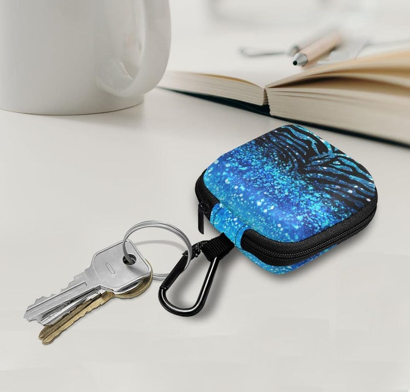 WIRESTER Portable Wireless Headphone Case, Earphone Storage Bag Carrying Case, Earbud Holder with Black Carabiner Compatible with Apple Airpods - Blue Glitter Sparkle with Black Blue Glitter Zebra - Image 5