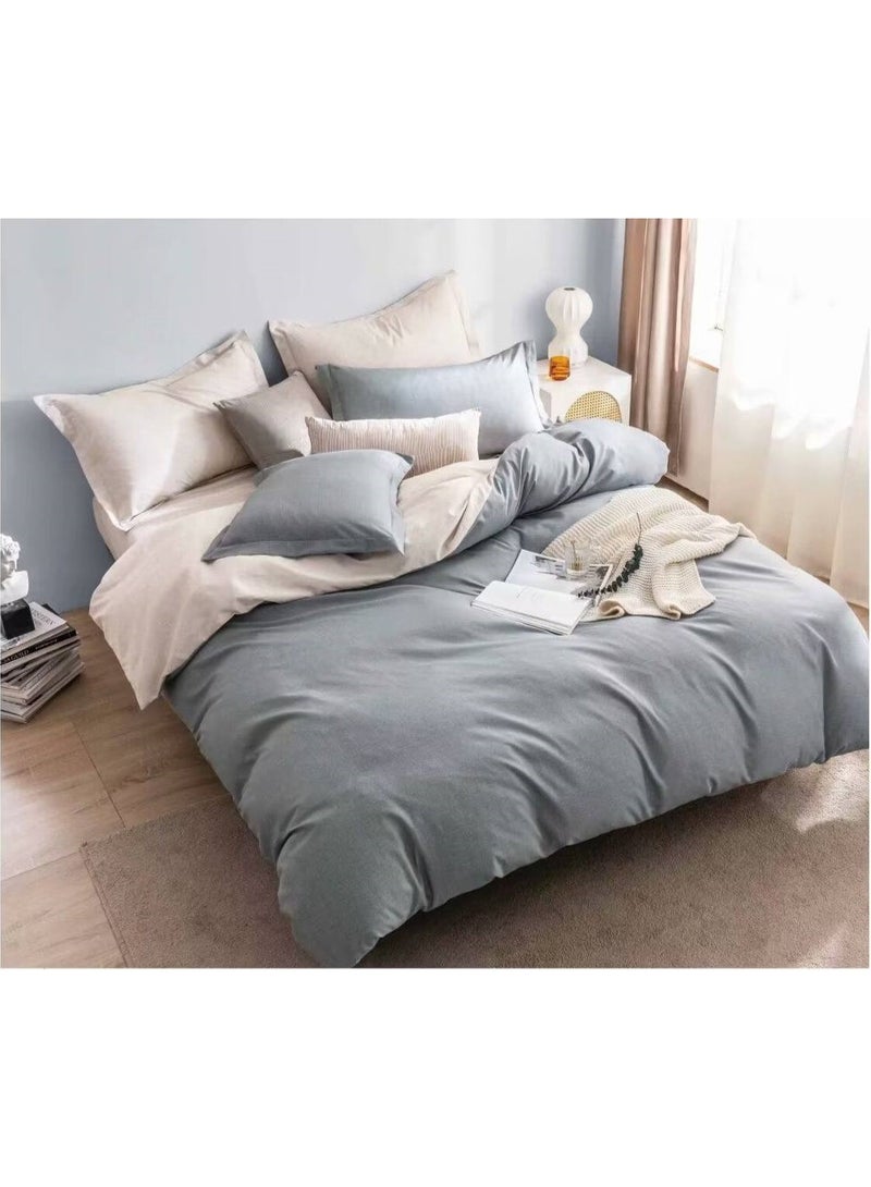 طقم مفروشات فاخر بحجم كينج مكون من 6 قطع - تصميم بسيط، غطاء لحاف 220×240 سم مع شرشف مطاطي و4 أغطية وسائد