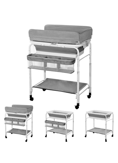 2-in-1 Portable Baby Changing Table with Baby Tub,Foldable Changing Table, Baby Changing Station with Wheels,Height Adjustable Diaper Changing Table for Infant and Newborn