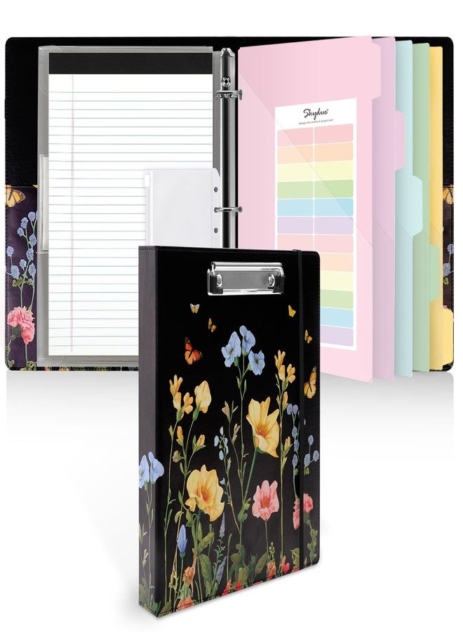 SKYDUE 1 Inch 3-Ring Binder with Clipboard, PU Aesthetic Binder with 5 Dividers, Notepad, Stickers & Pockets for Work and School (Letter Size) - Image 1