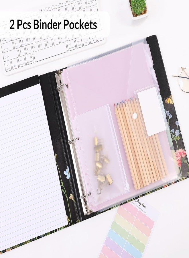SKYDUE 1 Inch 3-Ring Binder with Clipboard, PU Aesthetic Binder with 5 Dividers, Notepad, Stickers & Pockets for Work and School (Letter Size) - Image 2