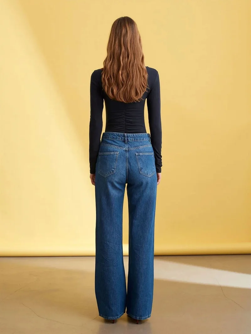 ديلفين Dilvin High-Waist Wide-Leg Denim Jeans