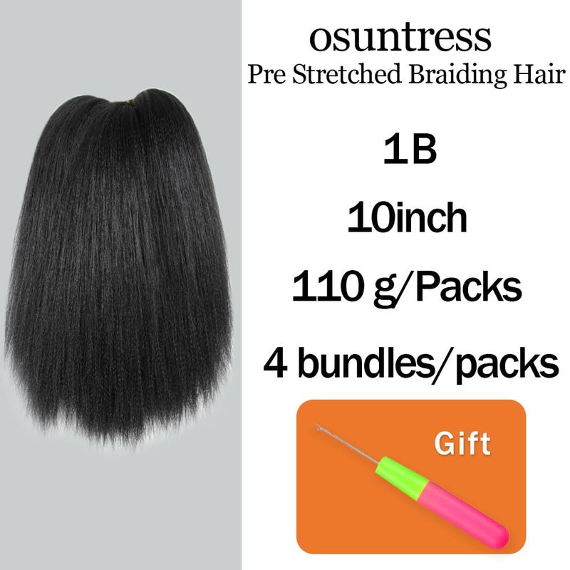Osuntress Braiding Hair Pre Stretched 10 Inch 4 Packs, Short Hair Extensions for Braids, Synthetic Braiding Hair Prestretched 1B(Natural Black) - Image 2