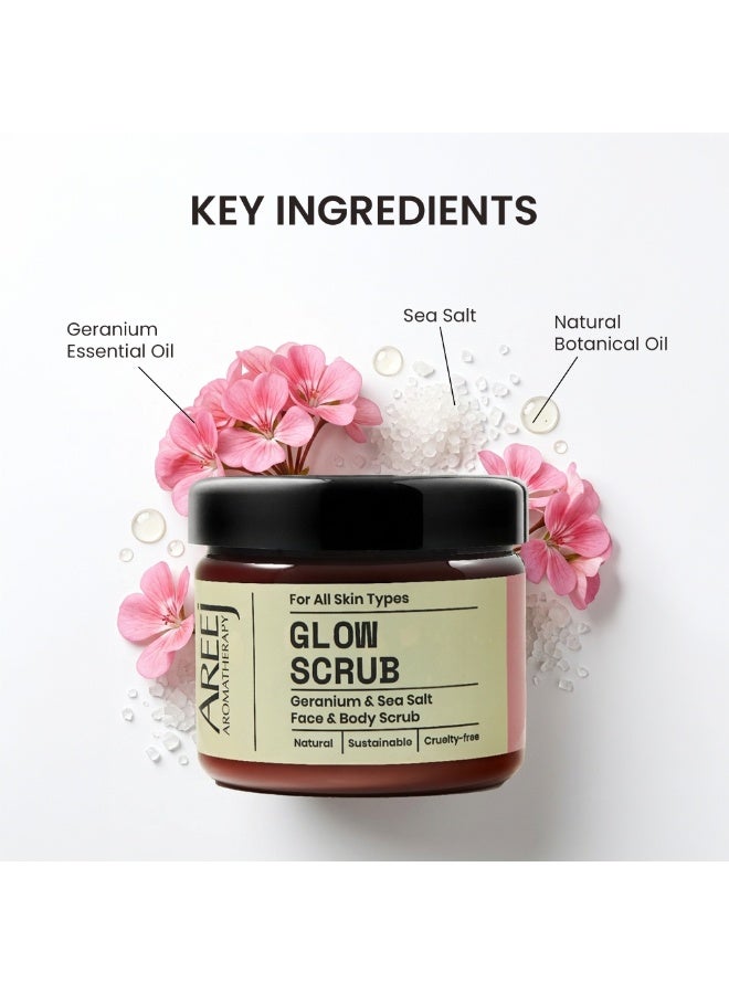 Areej Aromatherapy مقشر الوجه والجسم جلو جيرانيوم - مقشر طبيعي بملح البحر مع زيت الجيرانيوم وزبدة الشيا والجوجوبا - عناية لتفتيح البشرة وتوازنها - 250 غرام - Image 3