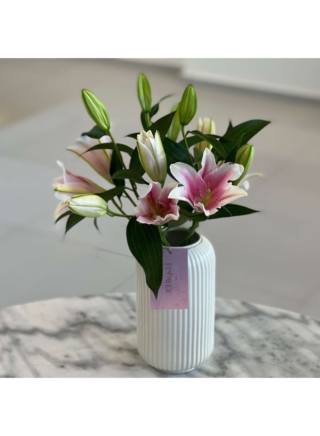 Generic Lilies In White Vase Fresh Flowers 