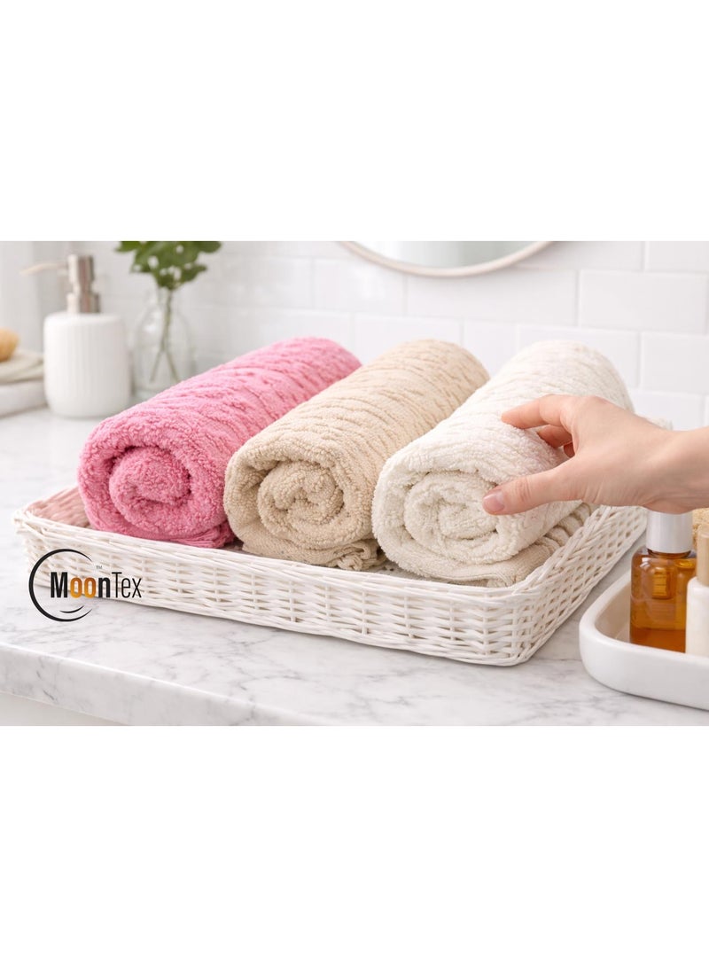 باكيت 3 فوط قطن طبيعي 100% ملونة مقاس 30×50 سم بشراشيب – ناعمة عالية الامتصاص – Moontex - Image 5