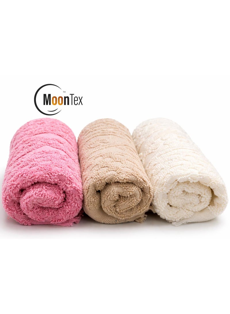 باكيت 3 فوط قطن طبيعي 100% ملونة مقاس 30×50 سم بشراشيب – ناعمة عالية الامتصاص – Moontex - Image 4