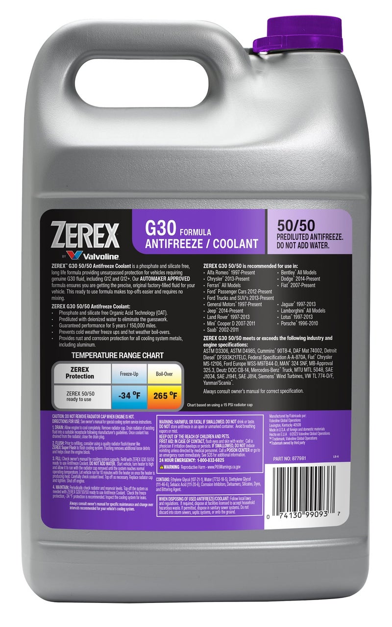 Valvoline Zerex G30 50/50 Ready-to-Use Antifreeze Coolant 1 Gallon - Image 2
