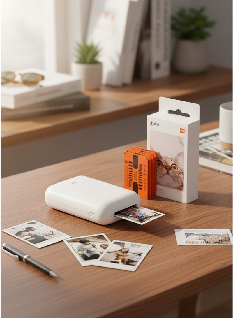 Xiaomi Portable Photo 300dpi Pocket Mini AR With DIY Share 500 mAh Image Zinc Paper Printer White & Xiaomi Photo Printer Photo Paper 50 Sheets, 3 Inch Photo PaperBundle - Image 1