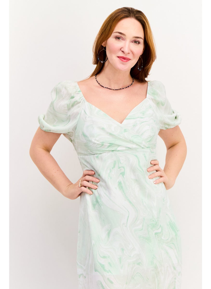 Missguided Women Plus Size Allover Print Dress, Green  - Image 4
