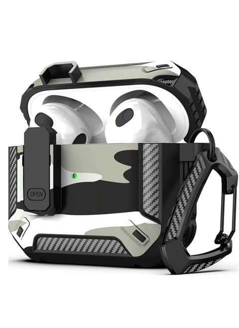 Airpods 4 Case, Airpods 4th Generation Case with Lock, Airpods 4th Generation Case, Hard Shell Rugged Shockproof Case with Keychain for Apple Airpods 4 2024 (Snow Camouflage)