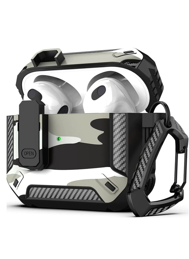 Airpods 4 Case, Airpods 4th Generation Case with Lock, Airpods 4th Generation Case, Hard Shell Rugged Shockproof Case with Keychain for Apple Airpods 4 2024 (Snow Camouflage)