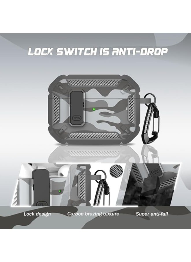 Airpods 4 Case, Airpods 4th Generation Case with Lock, Airpods 4th Generation Case, Hard Shell Rugged Shockproof Case with Keychain for Apple Airpods 4 2024 (Snow Camouflage)