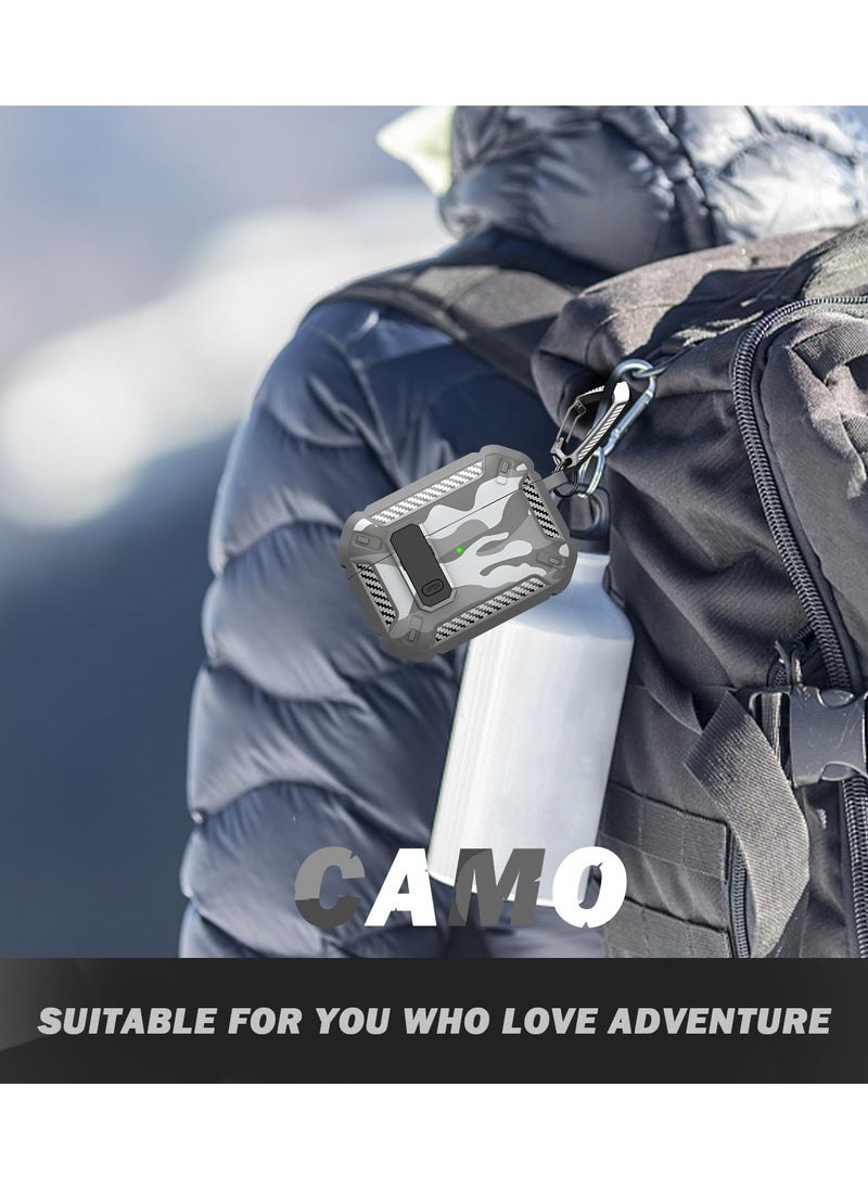 Airpods 4 Case, Airpods 4th Generation Case with Lock, Airpods 4th Generation Case, Hard Shell Rugged Shockproof Case with Keychain for Apple Airpods 4 2024 (Snow Camouflage)