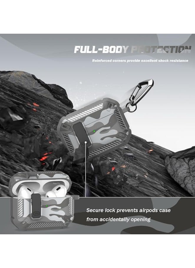 Airpods 4 Case, Airpods 4th Generation Case with Lock, Airpods 4th Generation Case, Hard Shell Rugged Shockproof Case with Keychain for Apple Airpods 4 2024 (Snow Camouflage)
