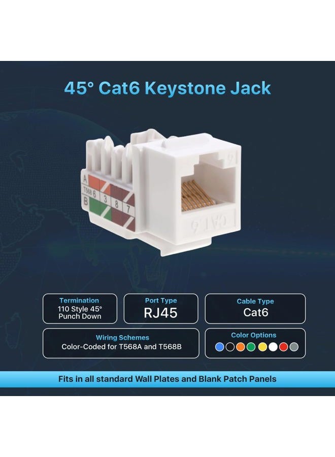 SATMAXIMUM Cat6 RJ45 Keystone Jack Punch-Down Network White (50) - Image 2
