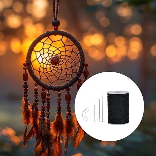 CNBTR Round Waxed Thread for Leather Sewing - Leather Thread Wax String for Leather Craft Stitching Bookbinding 0.5mm Black - Image 5
