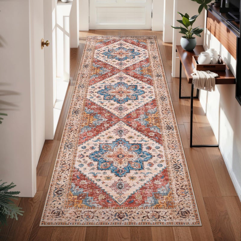 Ciicool Washable Runners Area Rug for Hallways, Ultra Soft 2'6 "x8' ft Boho Print Non-Slip Vintage Oriental Medallion Long Carpet for Kitchen Bedroom Laundry Bathroom - Image 2