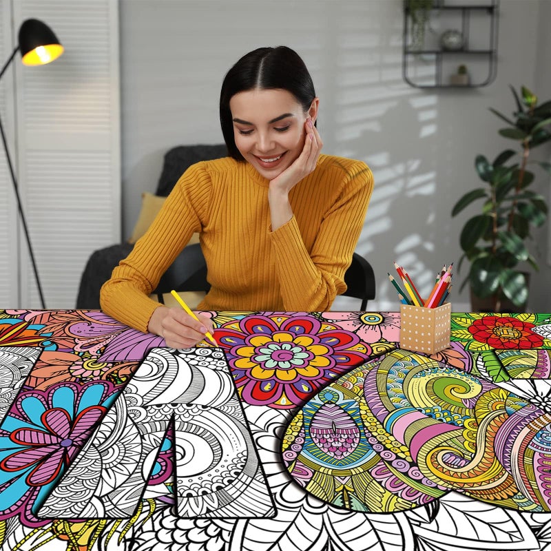 Tevxj Giant Mandala Coloring Posters 50" x 25" Jumbo Love Mandala Coloring Posters for Kids Teens Adults Large Mandala Coloring Tablecloth Huge Art Craft Activity for Home Classroom Party Supplies Favor - Image 5