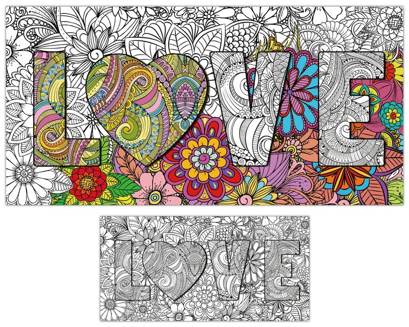Tevxj Giant Mandala Coloring Posters 50" x 25" Jumbo Love Mandala Coloring Posters for Kids Teens Adults Large Mandala Coloring Tablecloth Huge Art Craft Activity for Home Classroom Party Supplies Favor - Image 1