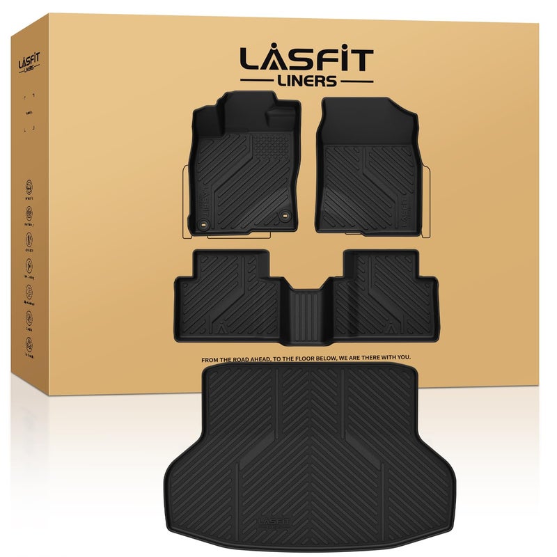 حصائر أرضية LASFIT حصيرة صندوق لسيارة هوندا سيفيك سيدان 20162021 جميع الأحوال الجوية TPE مصممة خصيصًا لسيارات 2016 2017 2018 2019 2020 2021 الصف الأول والثاني حصيرة شحن سوداء غير مناسبة للهاتشباك أو الكوبيه