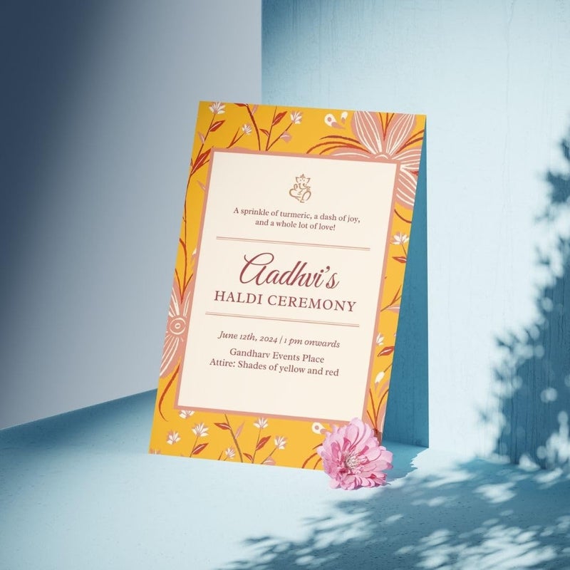 AanyaCentric 5.8x8.3inches Haldi Ceremony Self Fill-in Printed Card, Pack of 10 with Premium Red Envelopes & Paper Name Slip, Invitation for Best Friends Relatives, Blank at Back - Image 3