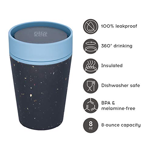 Circular and Co Leakproof Reusable Coffee Cup 8oz/227ml - The World's First Travel Mug Made from Recycled Coffee Cups, 100% Leak-Proof, Sustainable & Insulated. (Black & Faraway Blue) - Image 3