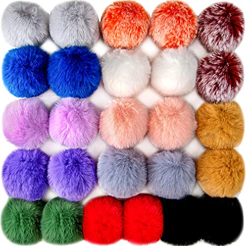 BQTQ (BQTQ 26 Pieces Faux Fur Pom Poms DIY Fluffy Faux Fur Pom Pom with Elastic Buckle for Bag Accessories Gloves Scarf Keychain (13 Colours) - Image 1