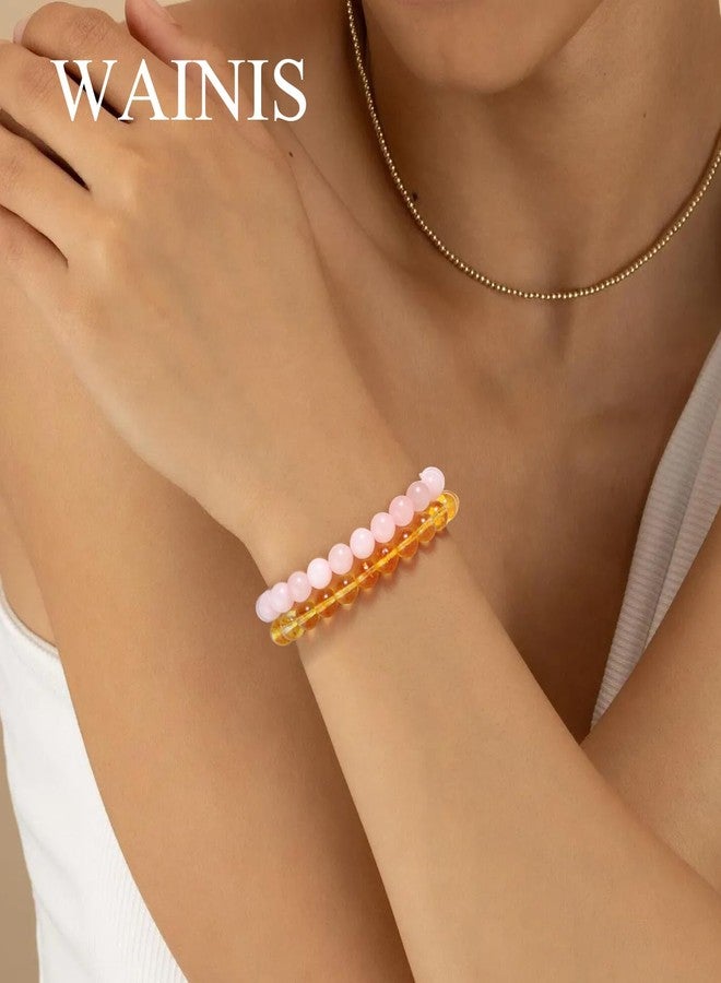 WAINIS 12Pcs 8mm Natural Healing Crystal Bracelets for Women Men Semi-Precious Gemstone Beaded Bracelets Round Beads Gemstones Stretch Yoga Bracelet - Image 2