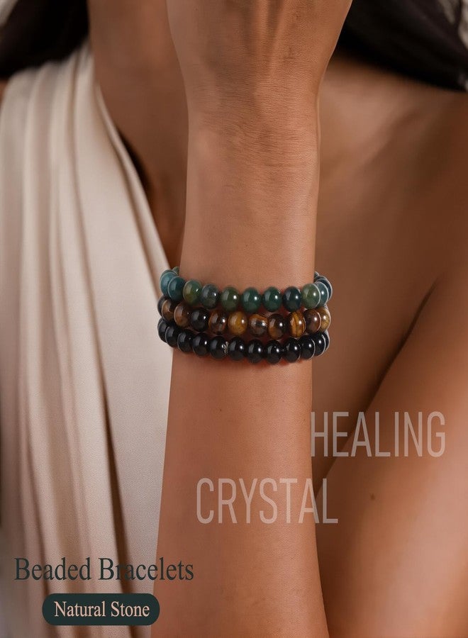WAINIS 12Pcs 8mm Natural Healing Crystal Bracelets for Women Men Semi-Precious Gemstone Beaded Bracelets Round Beads Gemstones Stretch Yoga Bracelet - Image 3