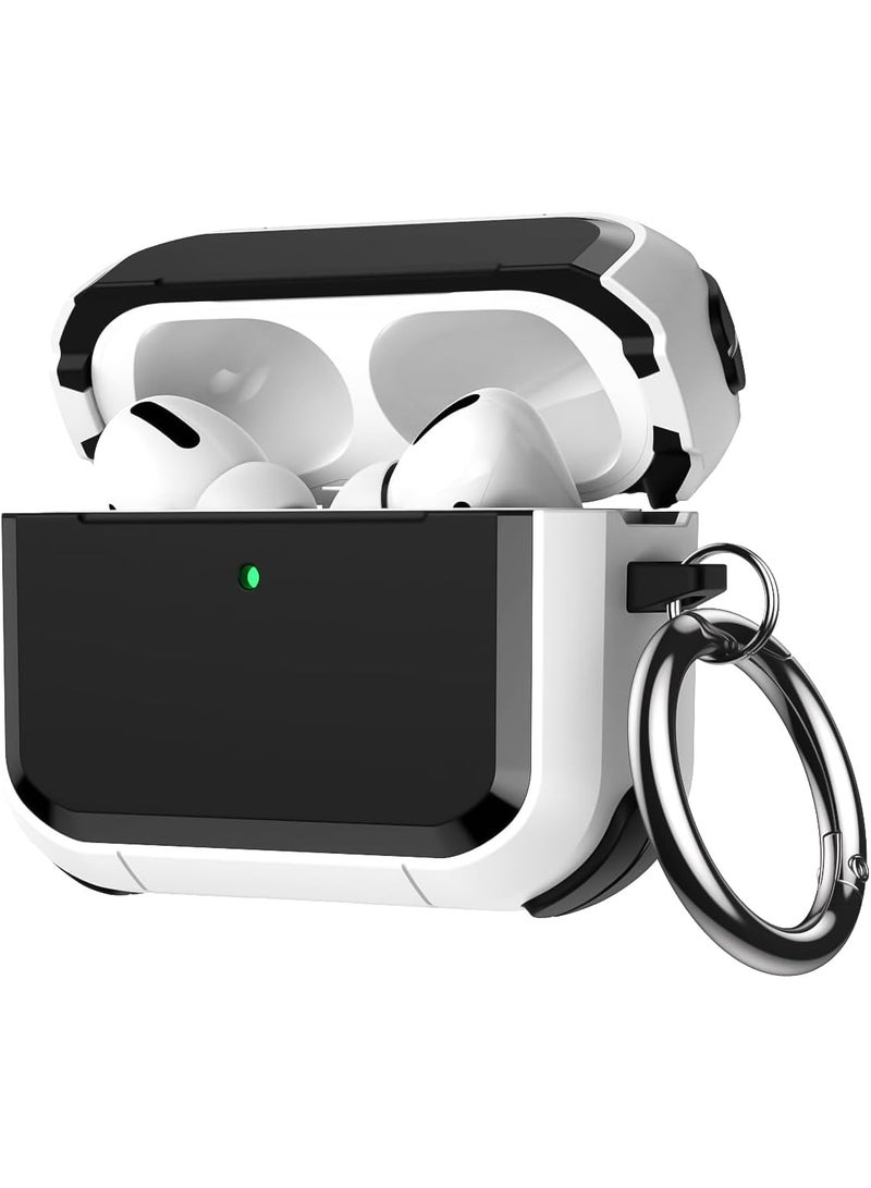 AirPods Pro 3 Case Cover, Military TPU Full Body Protective Case Shockproof for Apple AirPod Pro 3nd Generation Wireless Charging Case with Carabiner Designed (White Black)