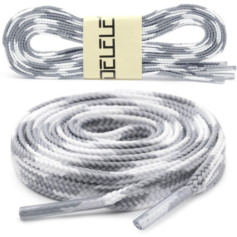 DELELE Flat Colored Shoelaces for Sneakers: 47 inch Grey and White Thin Argyle Shoe Laces 2 Pair - Image 2