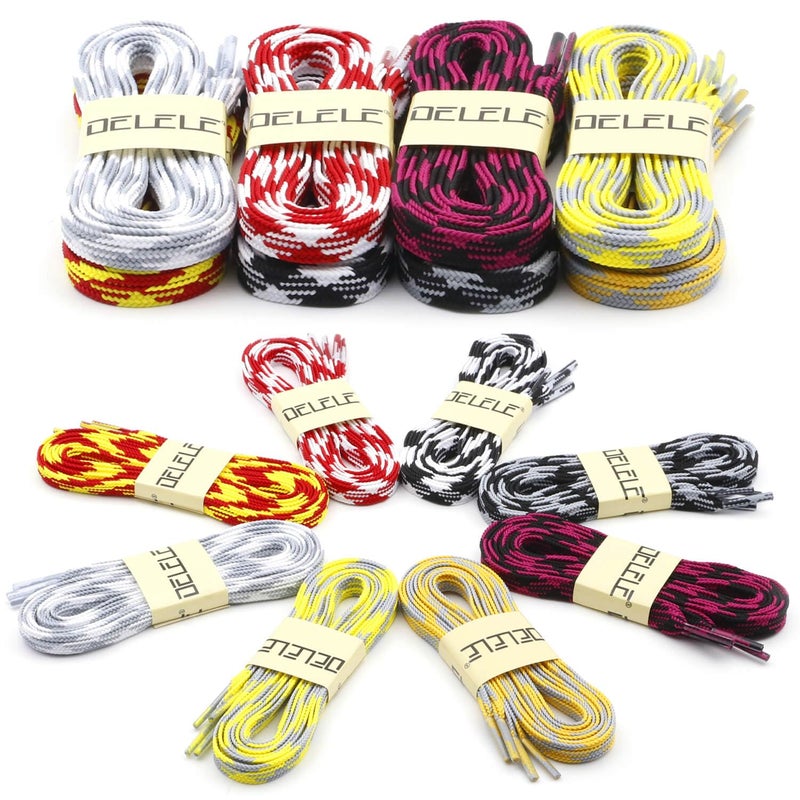 DELELE Flat Colored Shoelaces for Sneakers: 47 inch Grey and White Thin Argyle Shoe Laces 2 Pair - Image 5