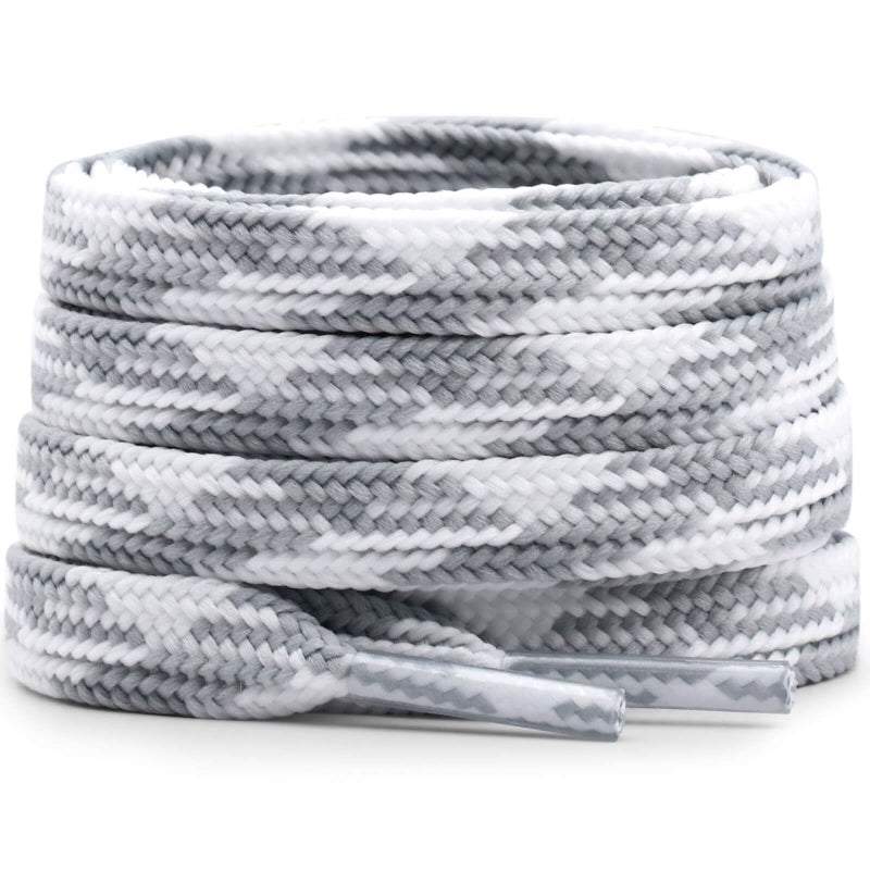 DELELE Flat Colored Shoelaces for Sneakers: 47 inch Grey and White Thin Argyle Shoe Laces 2 Pair - Image 1