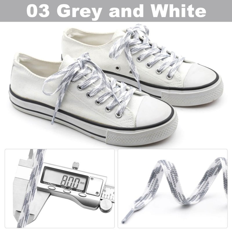 DELELE Flat Colored Shoelaces for Sneakers: 47 inch Grey and White Thin Argyle Shoe Laces 2 Pair - Image 3