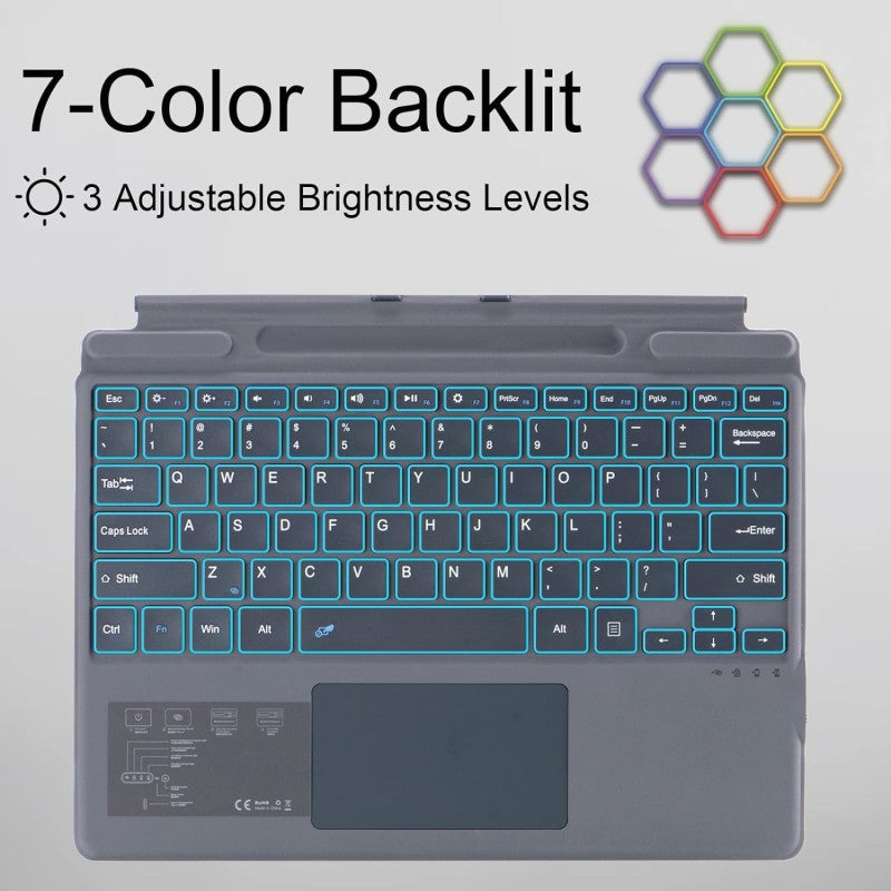 Bluetooth Keyboard: Dark Grey 7 Vibrant Backlight Colors Ergonomic Silent Design - Detachable Magnetic Compact Wireless Keyboard With Palm Rejection Multi-Touch Trackpad For Tablet Work Entertainment - Image 4