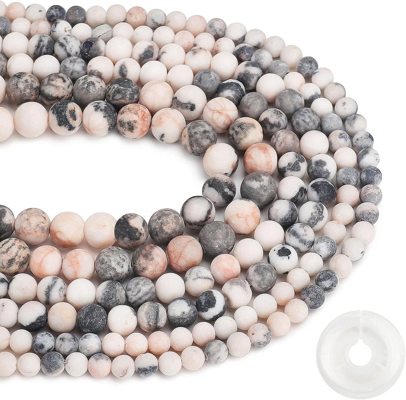 AUREHEN Natural Matte Pink Zebra Jasper Beads, 6MM Round Frosted Unpolished Loose Gemstone Beads for Bracelet Necklace Jewelry Making, Energy Stone Healing Power with Stretch Beading Cord - Image 2