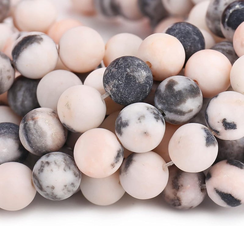 AUREHEN Natural Matte Pink Zebra Jasper Beads, 6MM Round Frosted Unpolished Loose Gemstone Beads for Bracelet Necklace Jewelry Making, Energy Stone Healing Power with Stretch Beading Cord - Image 3