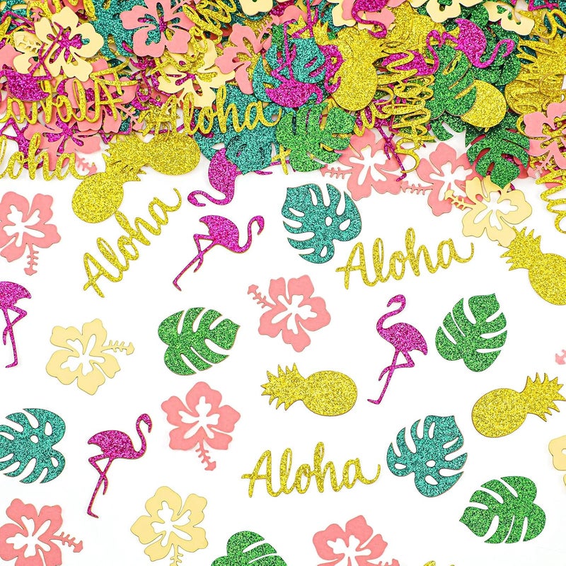 Civaner 240 قطعة من زينة الحفلات الاستوائية هاواي مع طيور الفلامنجو والأناناس ونخيل لواو وزهور صيفية باللون الذهبي والوردي والأخضر - Image 1